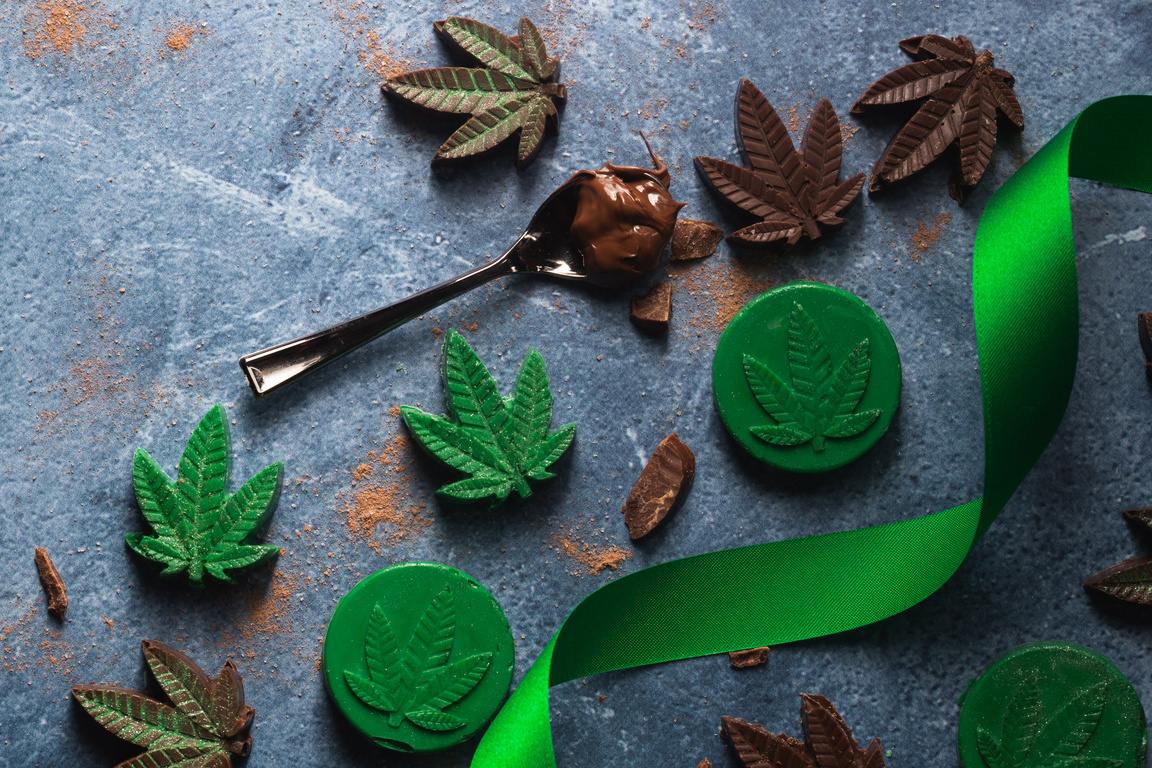 cannabis infused edible chocolate leaves with spoon